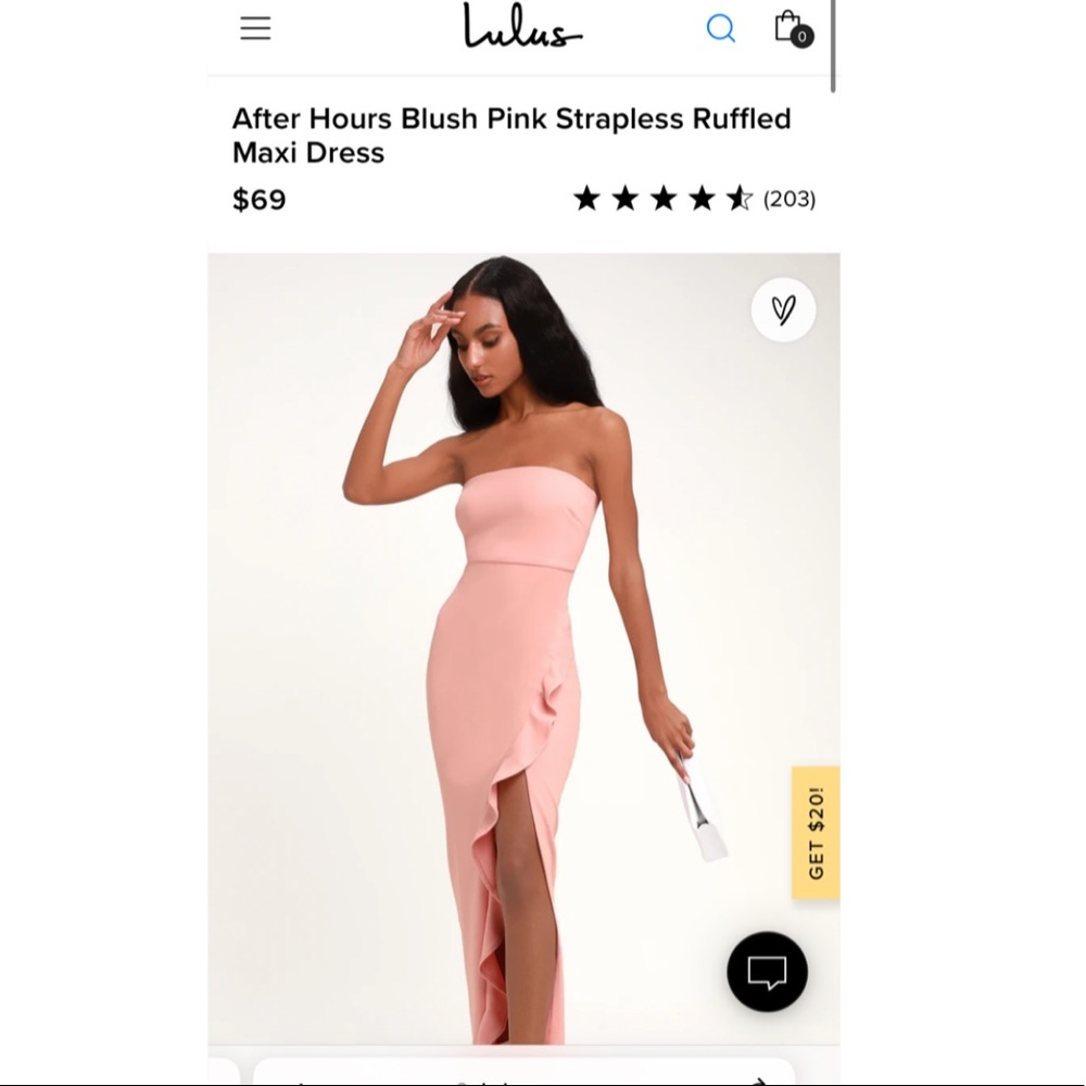 Lulus After Hours blush pink strapless ruffled maxi dress
